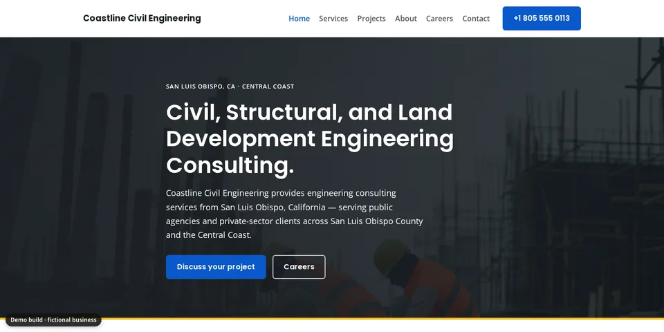 Demo site for Coastline Civil Engineering, a fictional civil engineering business