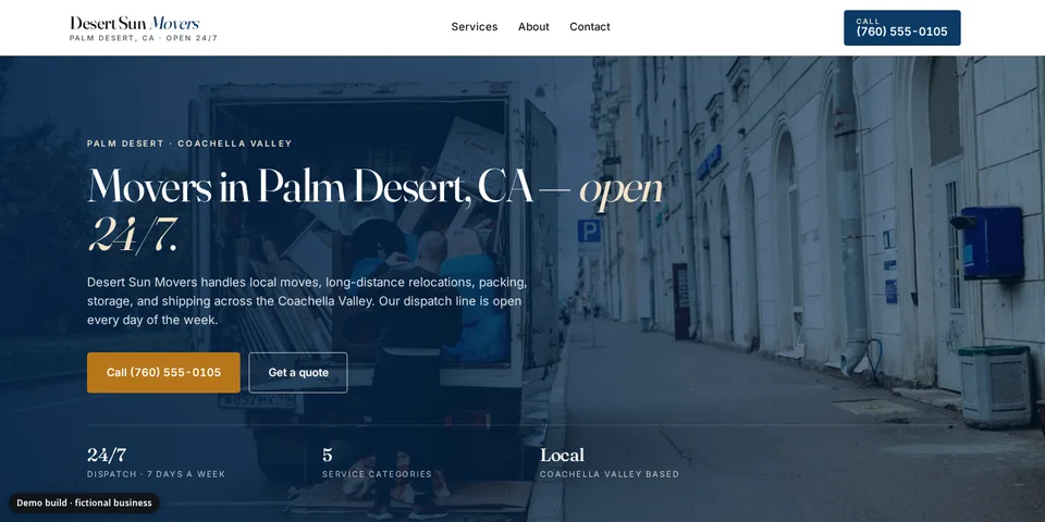 Demo site for Desert Sun Movers, a fictional moving business