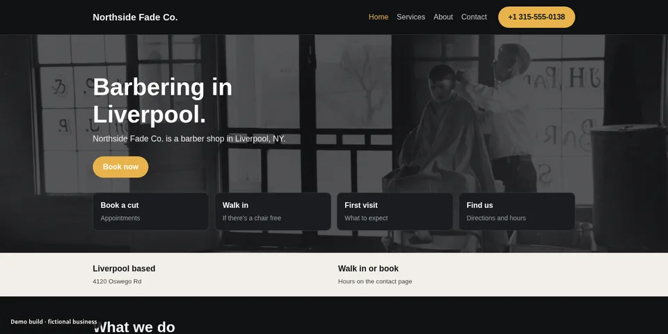 Demo site for Northside Fade Co., a fictional barbershop business